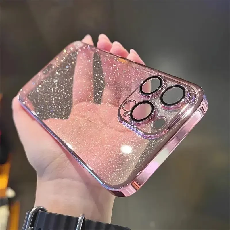 15ProMax手机壳iphone16pro透明闪粉14/13全包防摔保护套硬壳