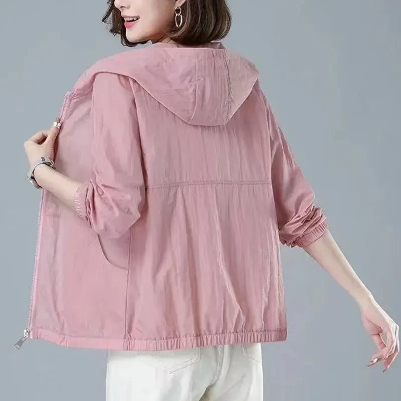 防晒衣女短款宽松大码长袖防晒服连帽夏季防晒妈妈装薄外套