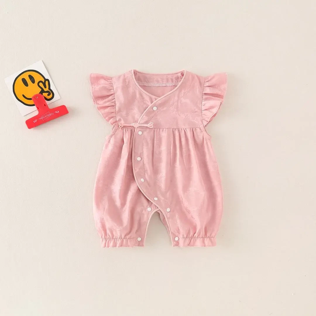 夏季婴儿连体衣新生儿无袖圆领洋气哈衣小宝宝外出衣服女童