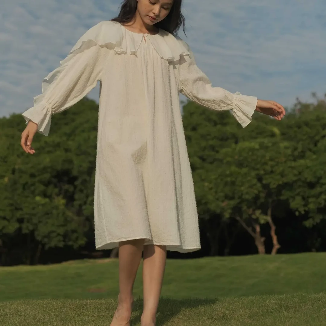 【蟲子姐姐专属】朵朵可可 251-040 女  优雅白长袖连衣裙适合春夏