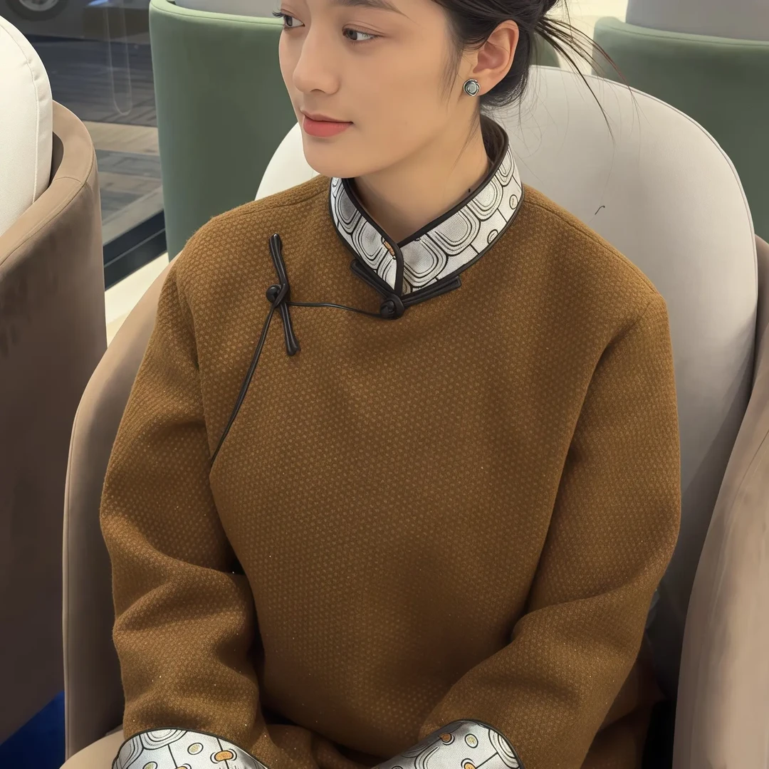 宽松型宽袖女民族风立领短外套秋季冬季时尚女装宽松