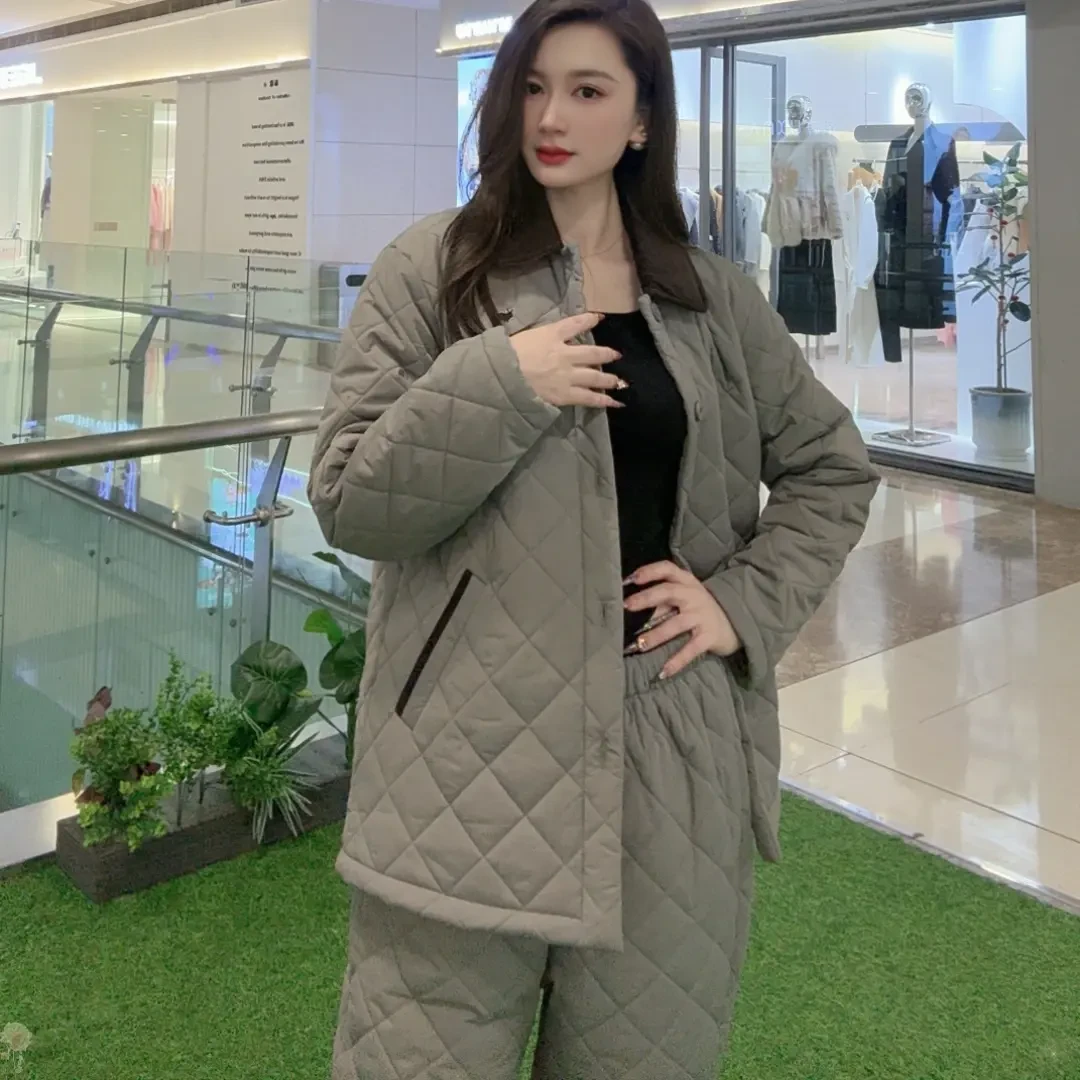 男士休闲修身冬季保暖菱形格家居服服时尚潮流高端大气