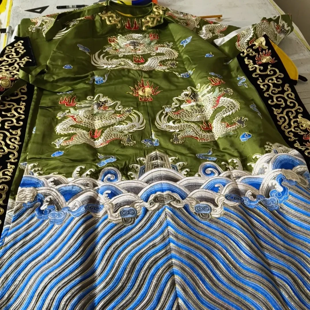 采韵戏衣仿手绣戏曲京剧香色团龙蟒袍皇帝老生小生花脸演出服戏服
