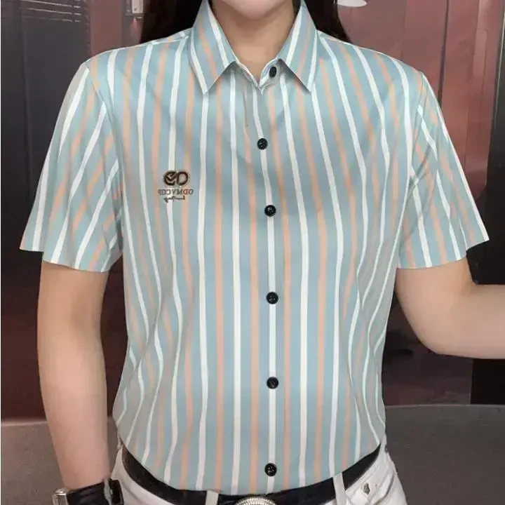 【总裁同款】2025夏季新款夏季潮流时尚个性百搭条纹修身短袖衬衫