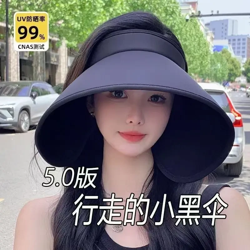 新款空顶防晒帽女夏季防紫外线加大帽檐骑车遮阳帽冰丝太阳帽O047