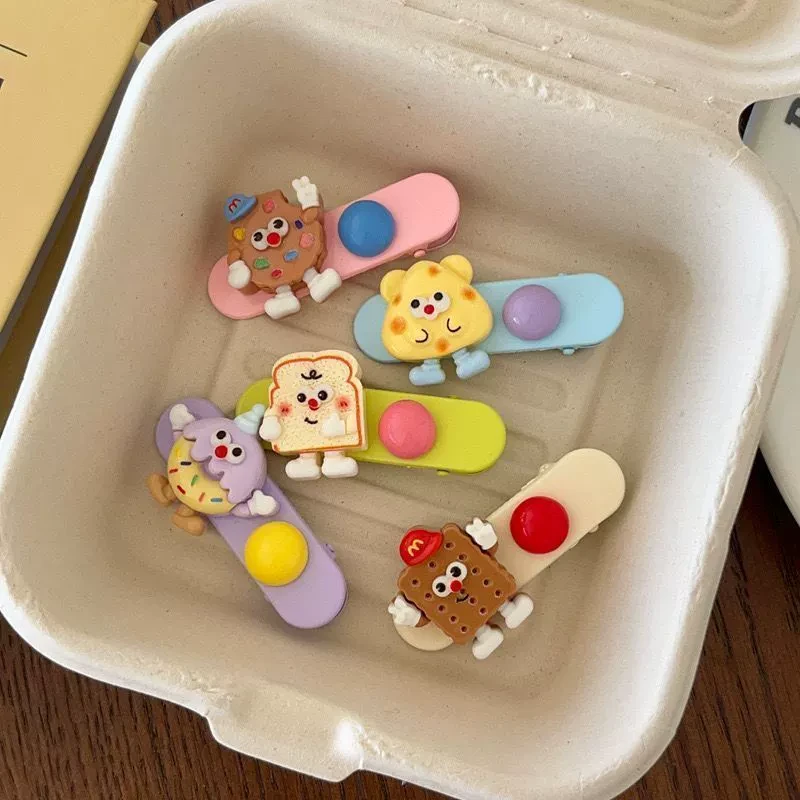 小众曲奇吐司奶酪发夹鸭嘴夹侧边边夹糖果色趣味搞怪少女心发饰女