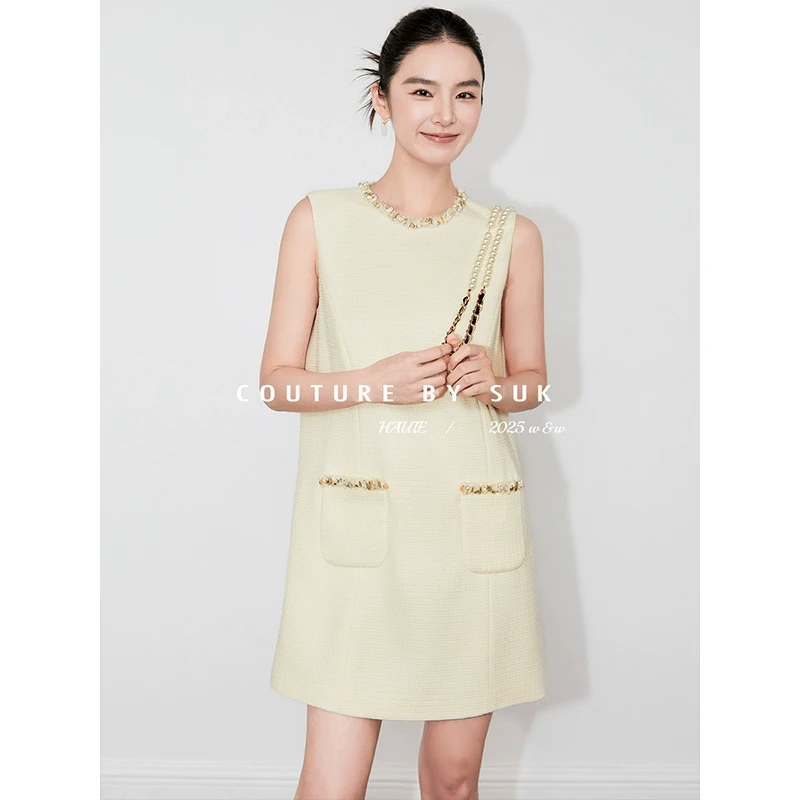 SUK【赫拉小姐】夏新款法式小香风复古气质背心裙连衣裙女SK42103