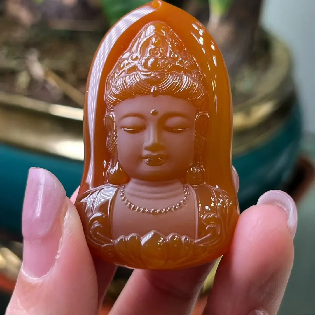 纯天然北红玛瑙雕刻件观音首