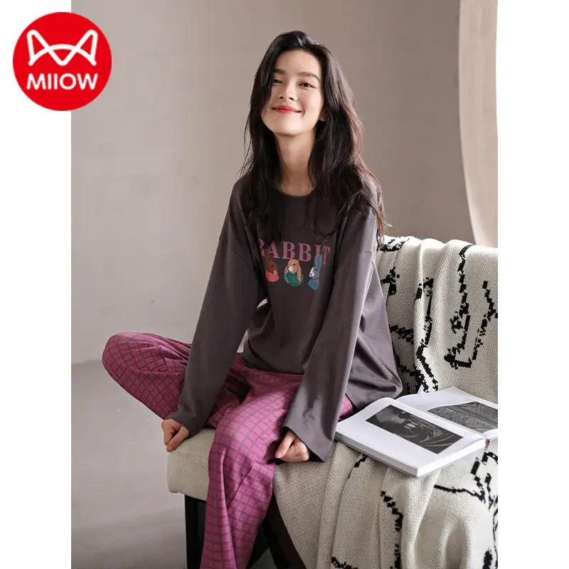 猫人纯棉睡衣春秋季大码长袖圆领套装夏季2025款爆款家居服