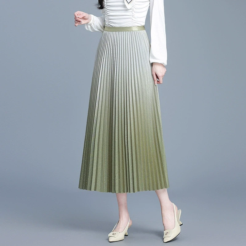 渐变细褶裙子百褶裙女中长款春季2025新款高端精致显瘦垂感半身裙