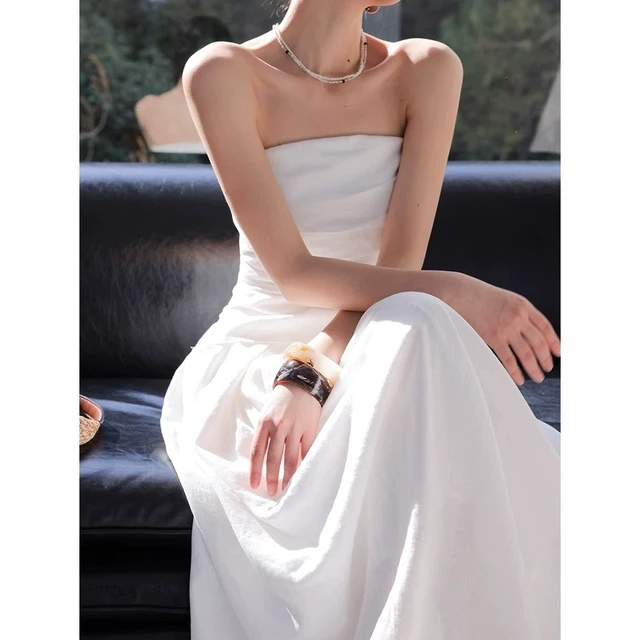 时尚超火套装女2025夏季新款白色抹胸阔腿裤半身裙两件套