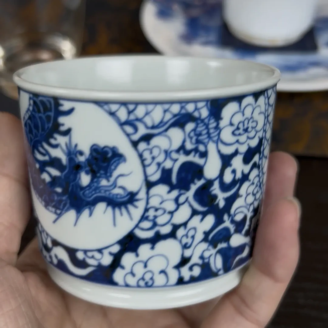 元青花青龙影月杯精美高档手工陶瓷手绘