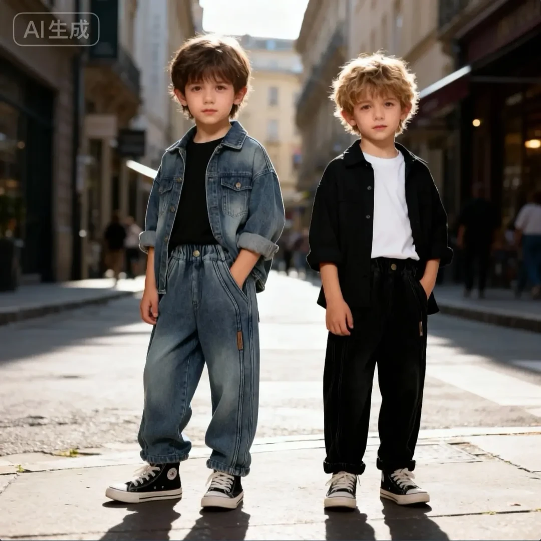 男女童秋冬季新款加绒牛仔裤一体绒长裤帅气潮裤子宽松中大童