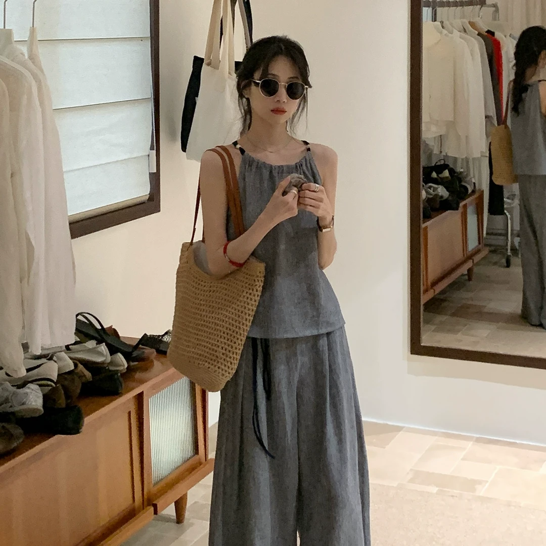 【灰色挂脖吊带背心】背心女2025夏新款百搭显瘦上衣