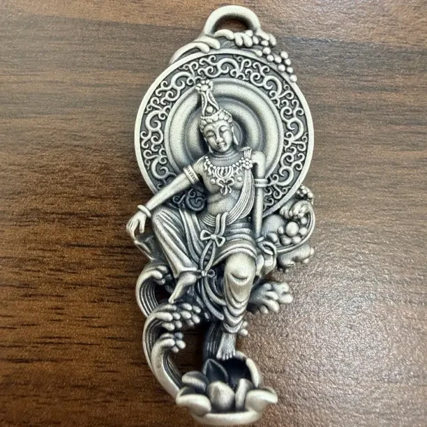 足银银制品 足银纯银   999 水月观音菩萨做旧银色复古34.5g