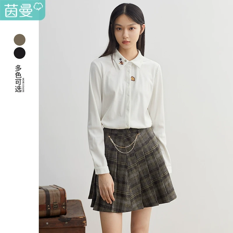 【商场同款】茵曼半身百褶裙女2021冬季新款甜美学院风a字半身裙