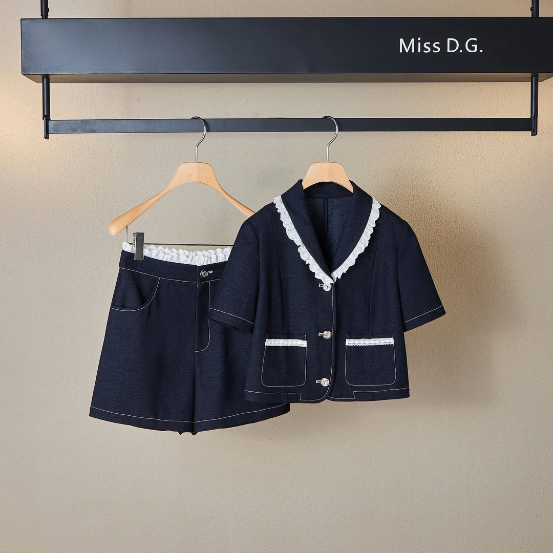 Miss DG 韩系甜美两件套夏2025新款时尚短袖牛仔短裤套装XH-J178
