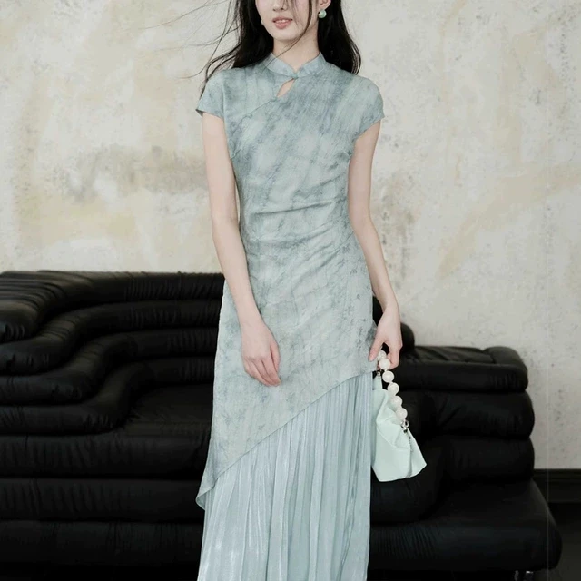 上春山国风新中式天丝晕染提花旗袍连衣裙