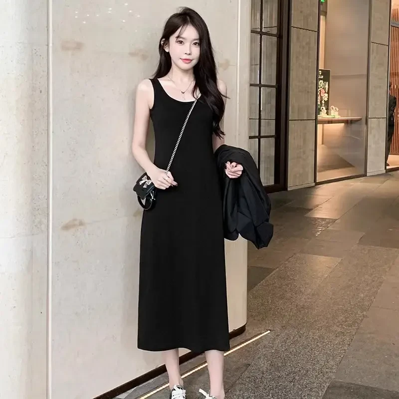 黑色连衣裙女2025新款春季修身夏季内搭无袖吊带背心长裙子高级感