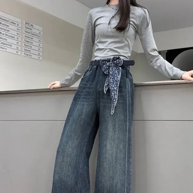 长裤中腰女秋季B类牛仔裤宽松牛仔裤港风百搭