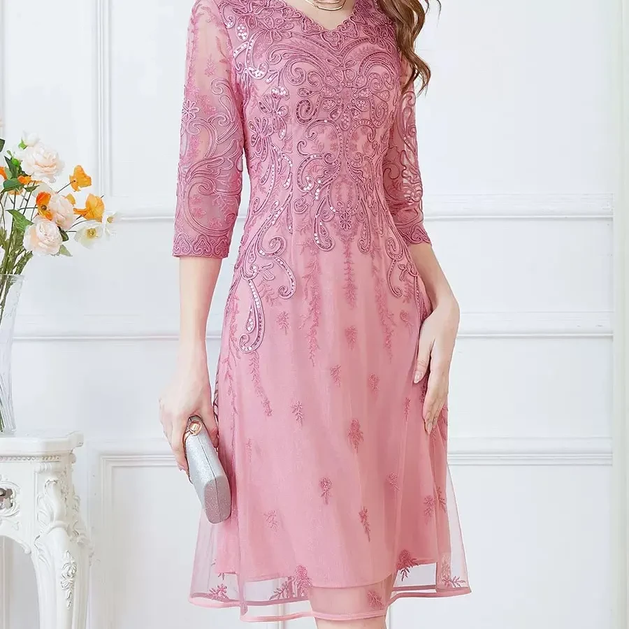 彬彬家喜婆婆喜妈妈高贵大气显瘦网纱刺绣婚宴礼服连衣裙8913