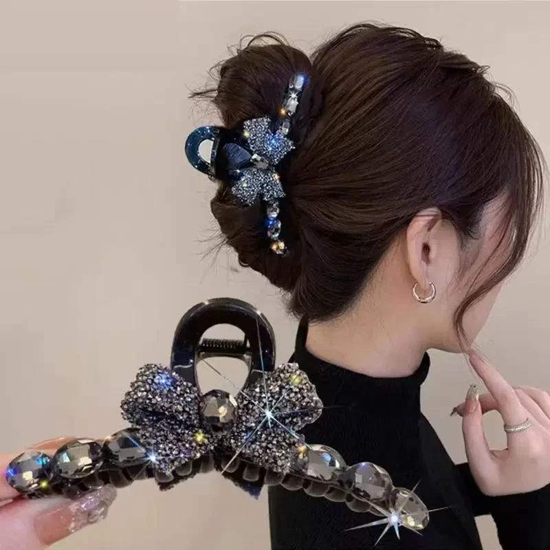 高颜值水钻蝴蝶结抓夹高级感盘发发夹网红夏季新款后脑勺抓夹头饰