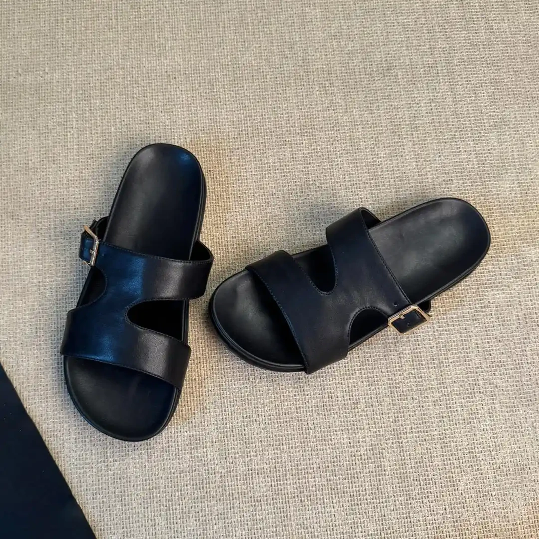 复古勃肯鞋女外穿厚底皮带扣露趾凉拖鞋百搭休闲一字拖鞋