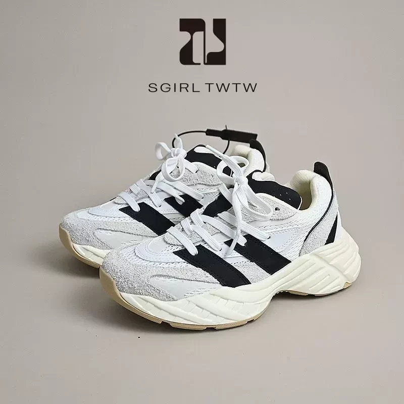 SGIRL 复古拼接休闲运动鞋女2025网面透气厚底增高老爹鞋跑步鞋款