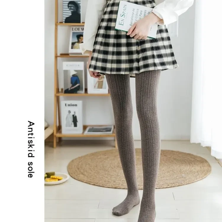 加薄绒高腰踩脚显瘦打底裤女秋冬季保暖外穿条纹连裤袜