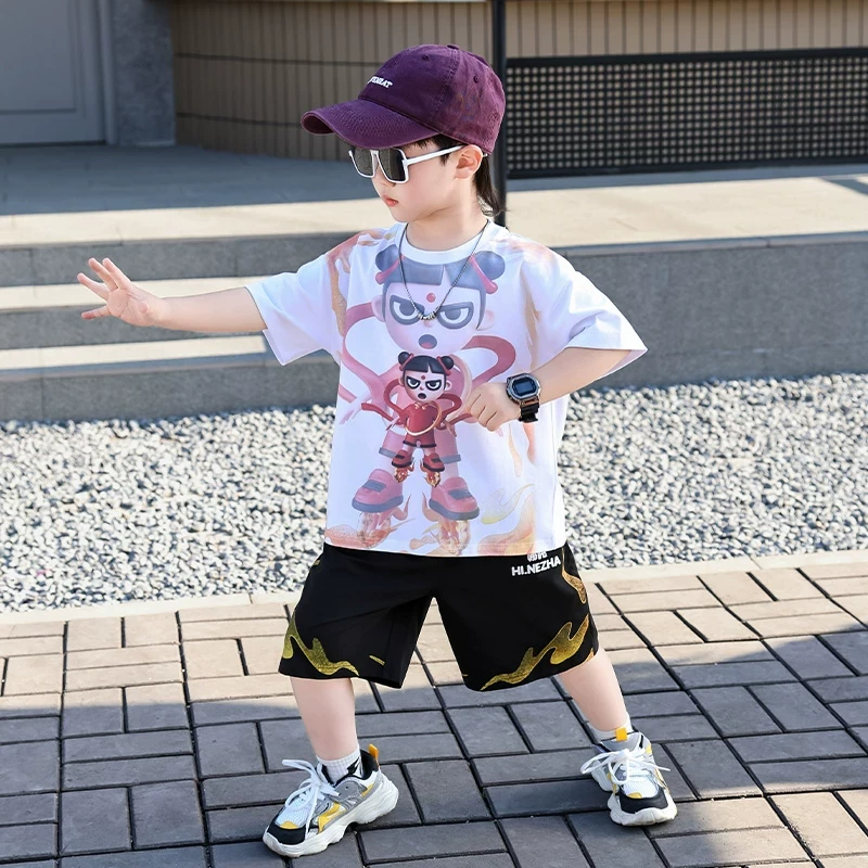 儿童哪吒服装男童夏装短袖套装2025新款洋气男孩宝宝夏日哪咤衣服