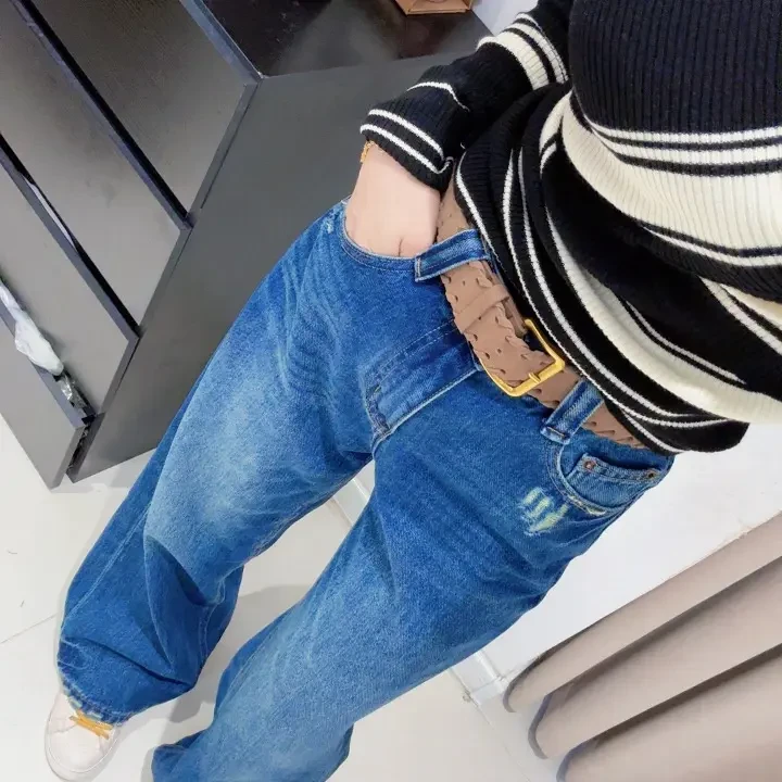 V领针织毛针织衫保暖女条纹拼接设计师时尚牛仔长袖