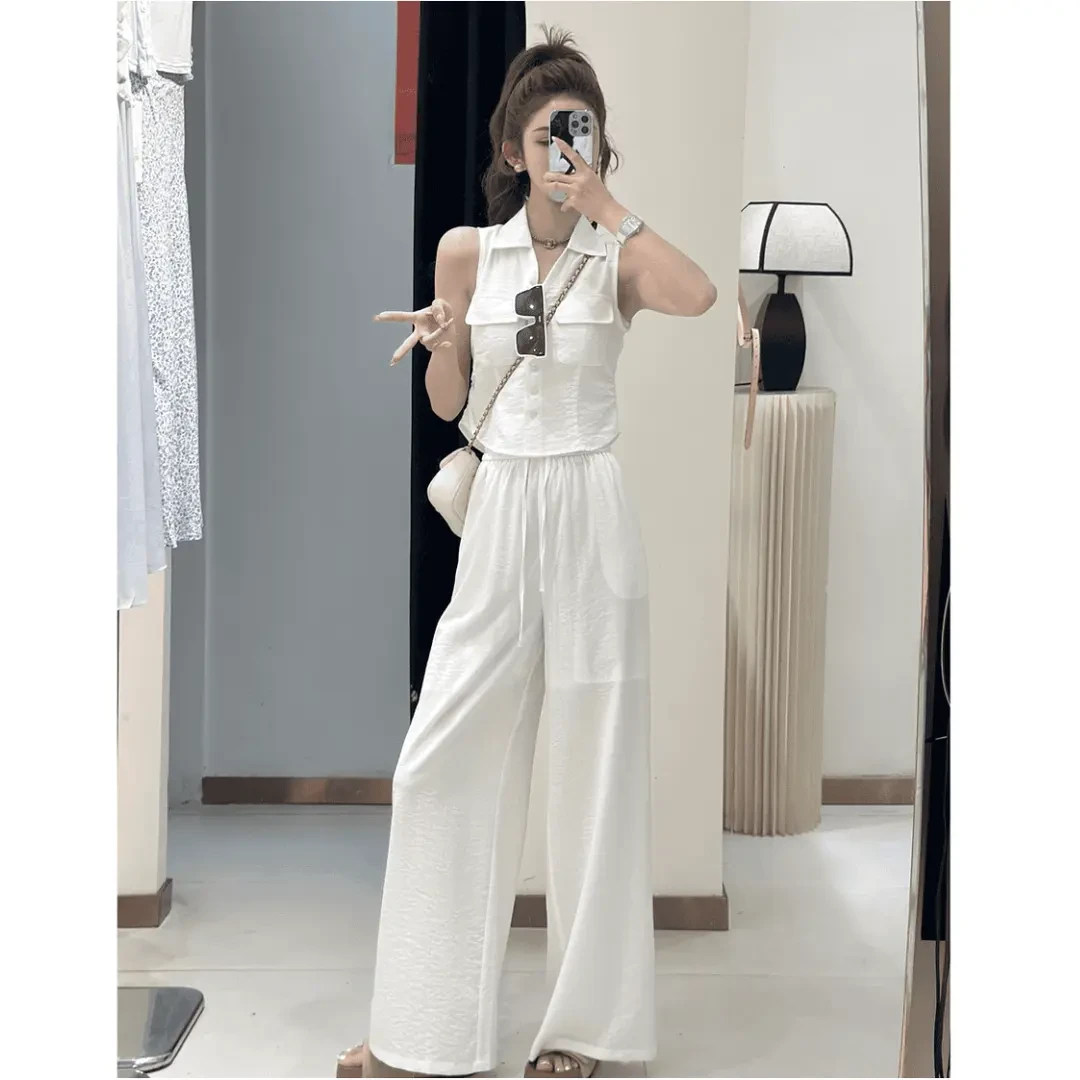 夏季轻氧松弛“高智感”松弛气质极简休闲慵懒风无袖阔腿裤两件套