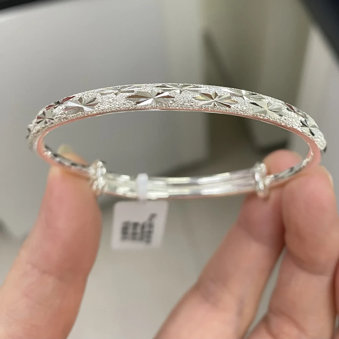 足银手镯 轻职风时尚可调节实心甜美风简约轻奢百搭推拉镯女款