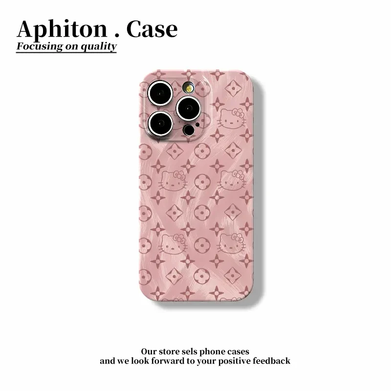 粉KT印花羽纱纹适用iphone16菲林手机壳华为vivo小米15oppo