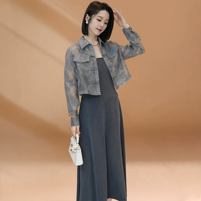 2025夏装新中式国风盘扣防晒衬衫连衣裙两件套今年流行漂亮套装裙