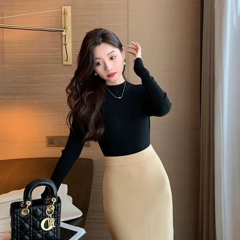 林关关 无缝一体羊毛打底衫女内搭针织衫52318