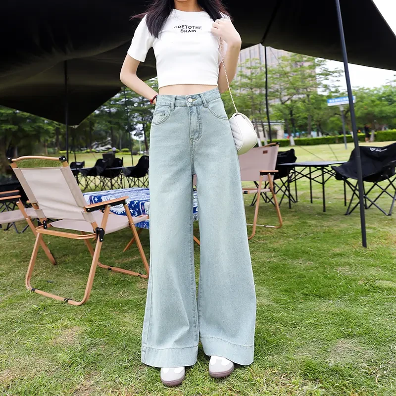 小个子2025年高腰宽松女牛仔裤阔腿牛仔裤夏季薄款裤子垂感拖地裤