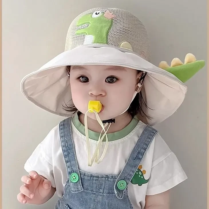 儿童帽子夏季薄款透气网眼可爱超萌渔夫帽男女宝宝大檐防晒遮阳帽