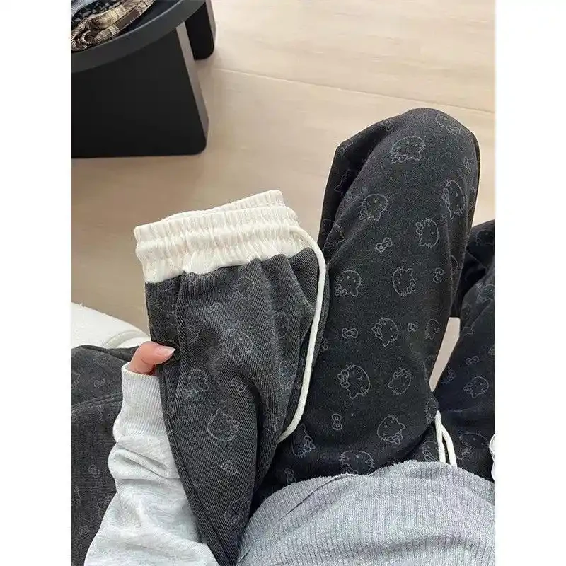 大码300斤可爱印花糯米裤春夏季新款高腰显瘦宽松阔腿直筒休闲裤