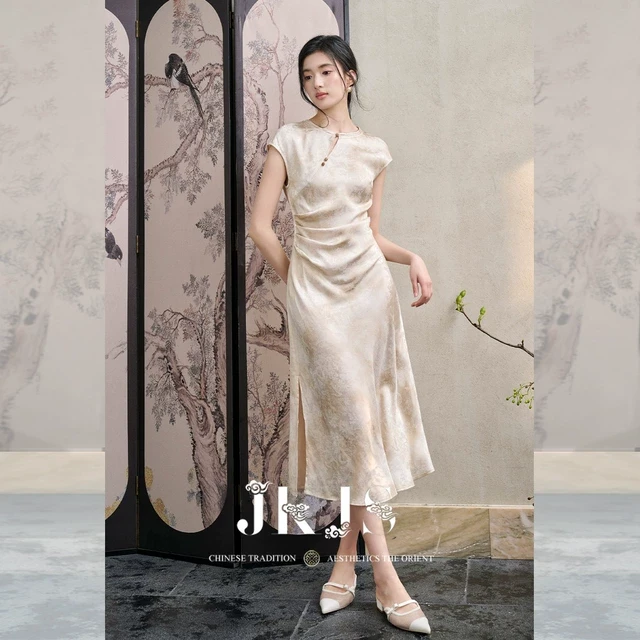 JKJS【黛月谣】人丝亚麻新中式连衣裙旗袍2025新款修身夏季长裙女