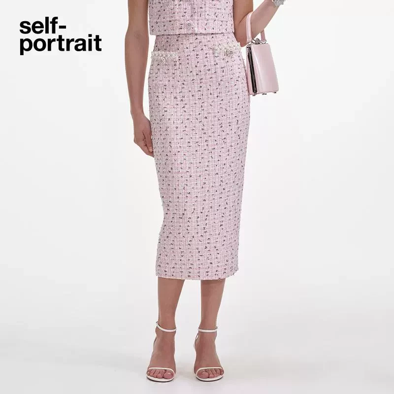 【欧若风】self-portrait 2025春夏粗花呢小香风包臀中长半裙