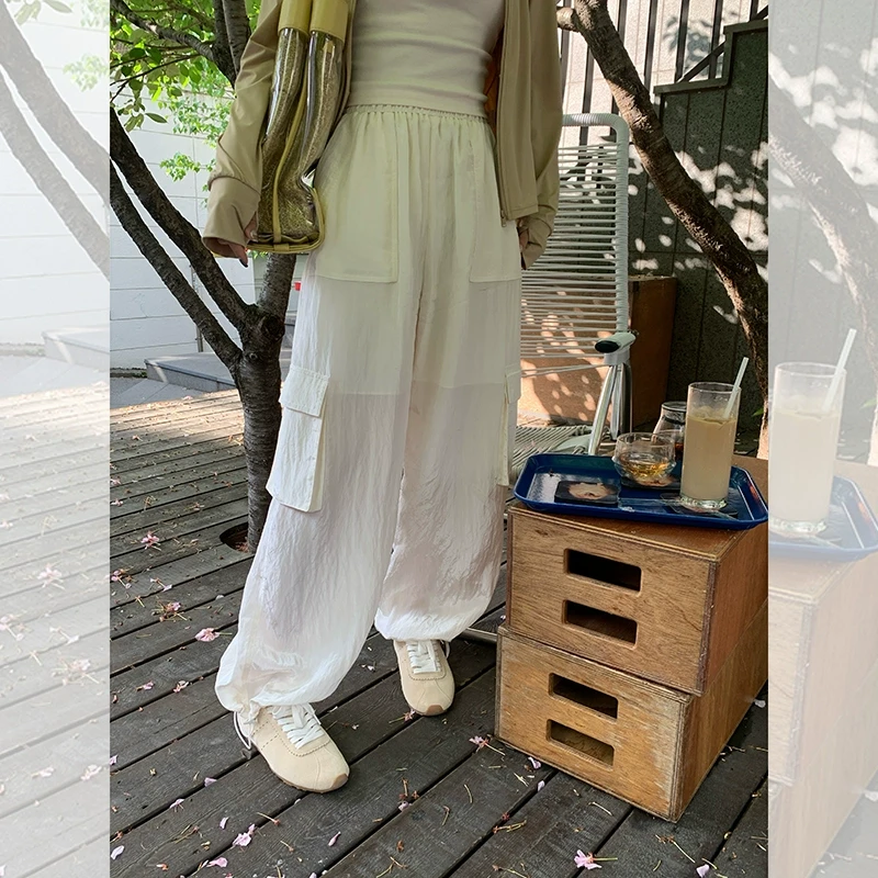 Sporty系列-奶皮工装裤 微皱珠光感|宽松两穿束脚休闲裤QK241032