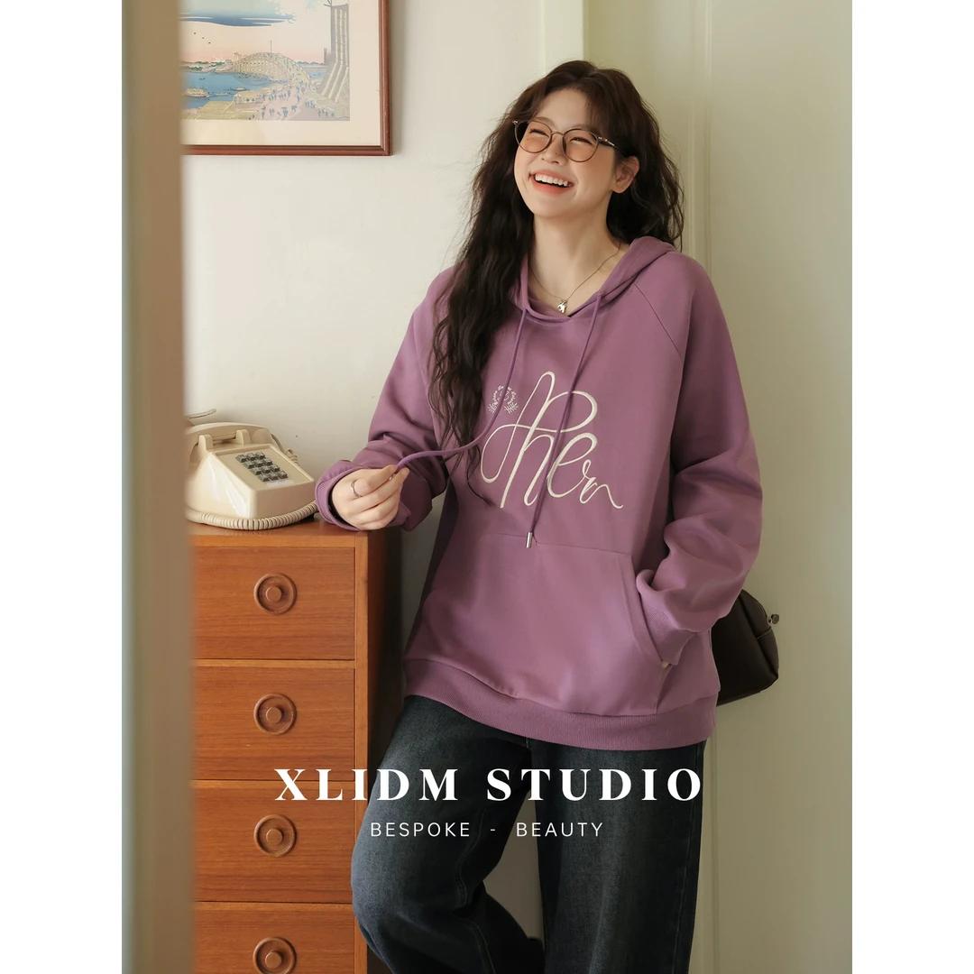 【清仓】小俪自制大码女装刺绣字母连帽宽松廓形秋季243T06671