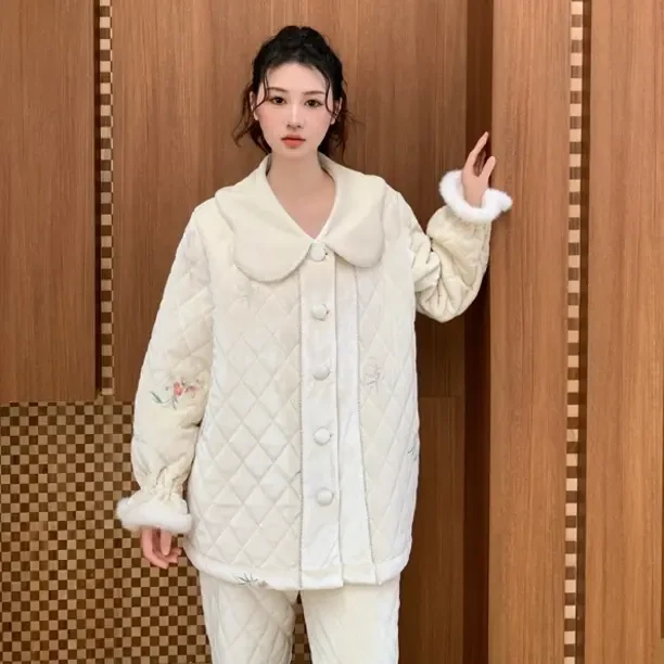原艾慕优云颜似玉加厚夹棉女士睡衣高贵优雅冬季保暖家居服