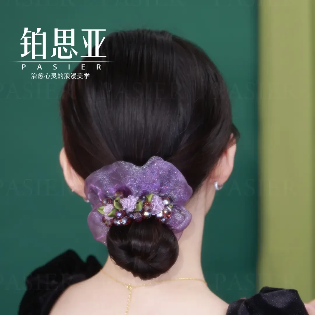 铂思亚 紫藤花 高级感气质日常花朵珠珠发圈FB139