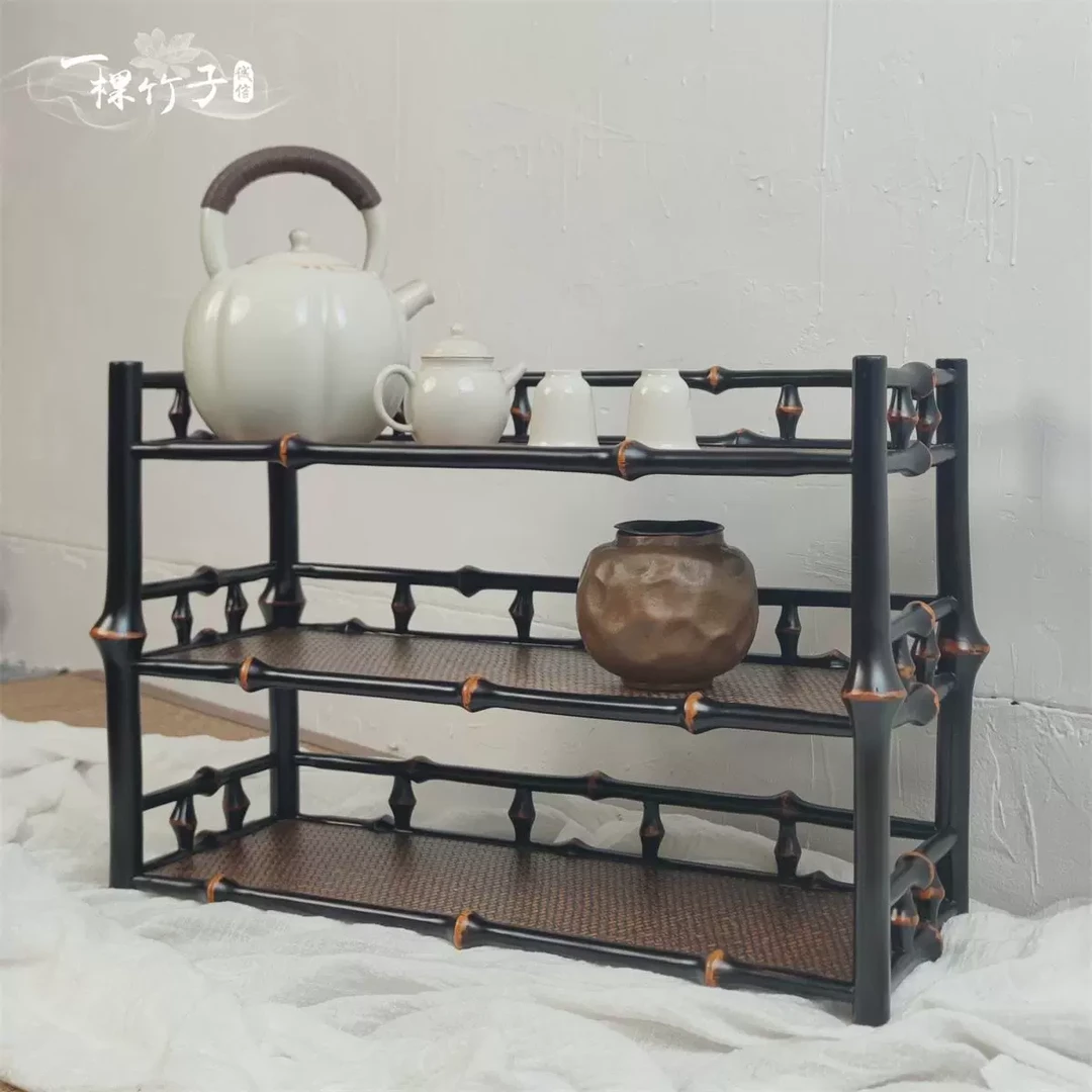 筇竹席面精品茶具收纳架博古多宝阁茶壶茶桌置物架展示茶杯架茶棚