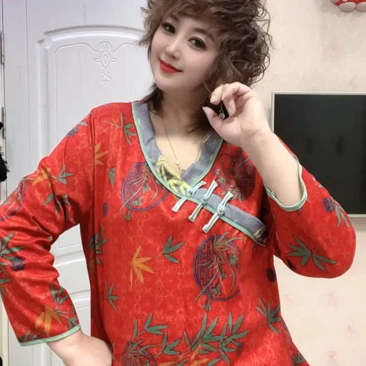 B989椰绒大码女士秋冬宽松显瘦时尚国风睡衣家居服