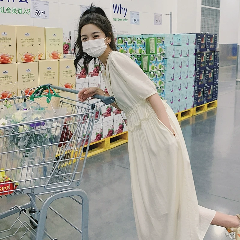 休闲白色连衣裙女夏季女装2025新款夏装设计感小众温柔风气质长裙