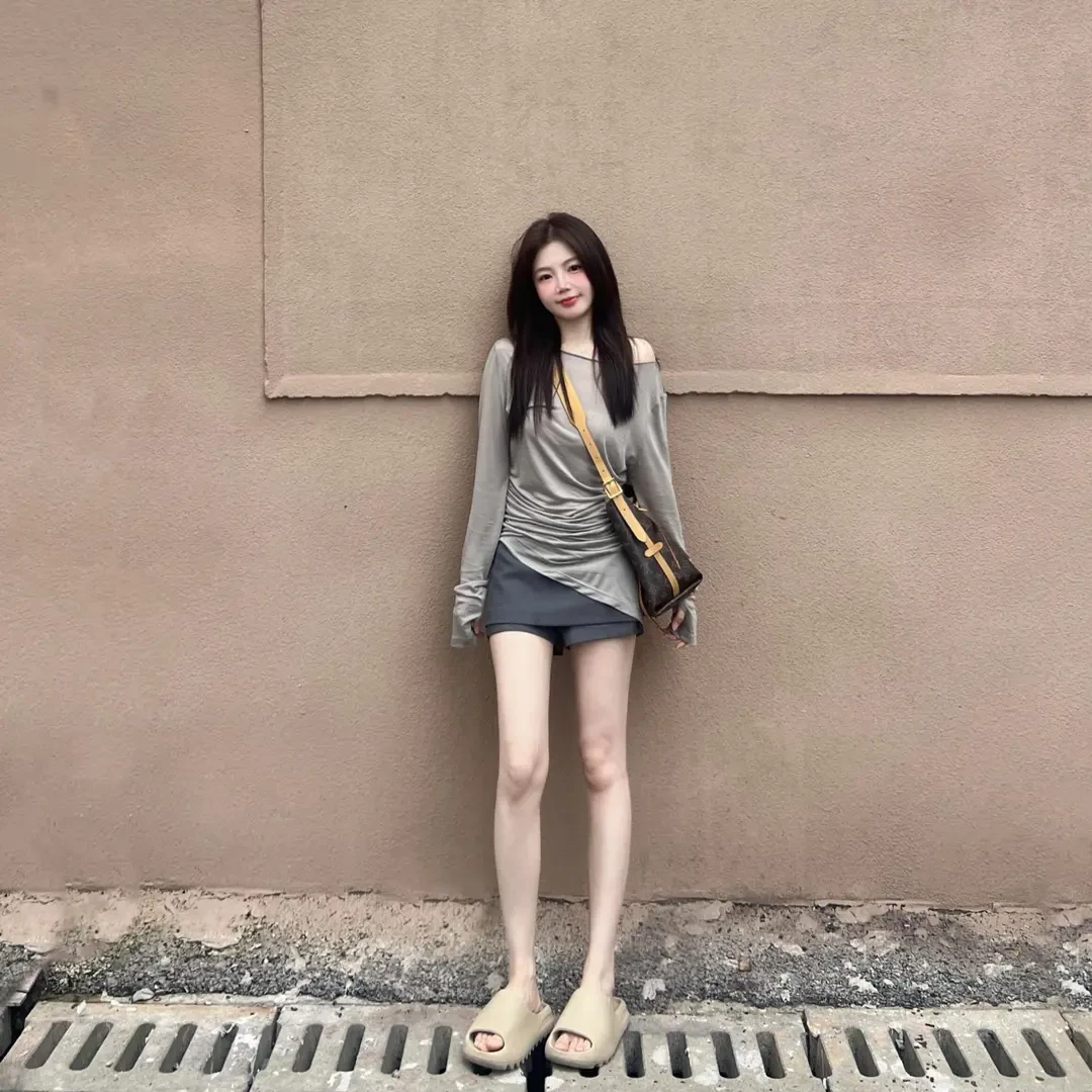 慵懒薄款防晒T恤女夏季2025韩系休闲宽松上衣百搭裙裤子通勤服饰