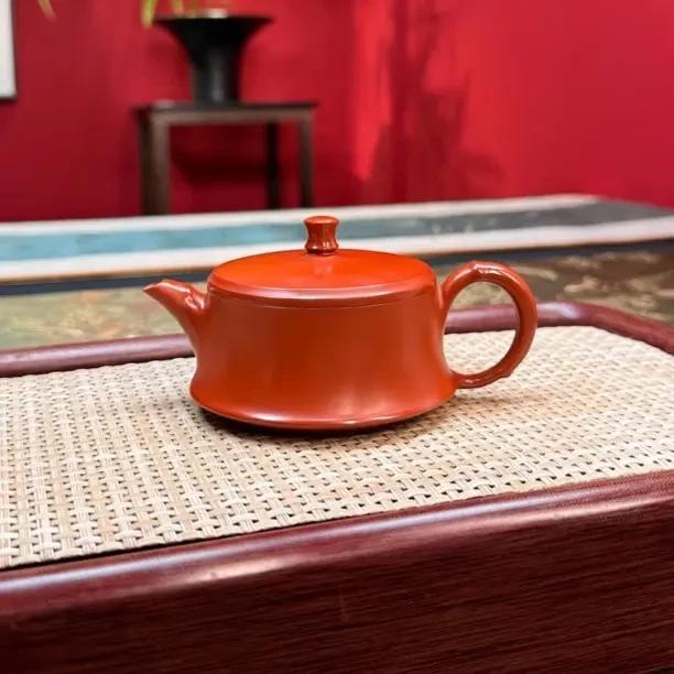 圆竹壶 原矿红泥薄胎全手工潮州手拉壶功夫茶器大口泡茶壶